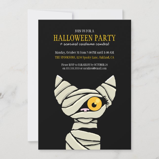 Invitation Fête d'Halloween pour maman chatte éffrayante (Devant)