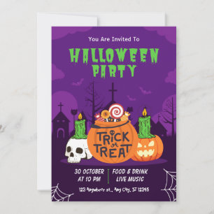 Invitation Fête d'Halloween Purple Modern Trick Or Treat 