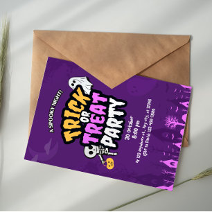 Invitation Fête d'Halloween Purple Orange Trick or Treat