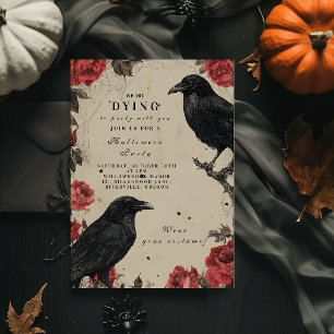 Invitation Fête d'Halloween Rose de Corbeau Gothique