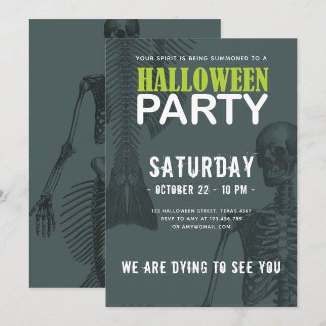 Invitation Fête d'Halloween sombre pour Mermaid Skeleton (Devant / Derrière)