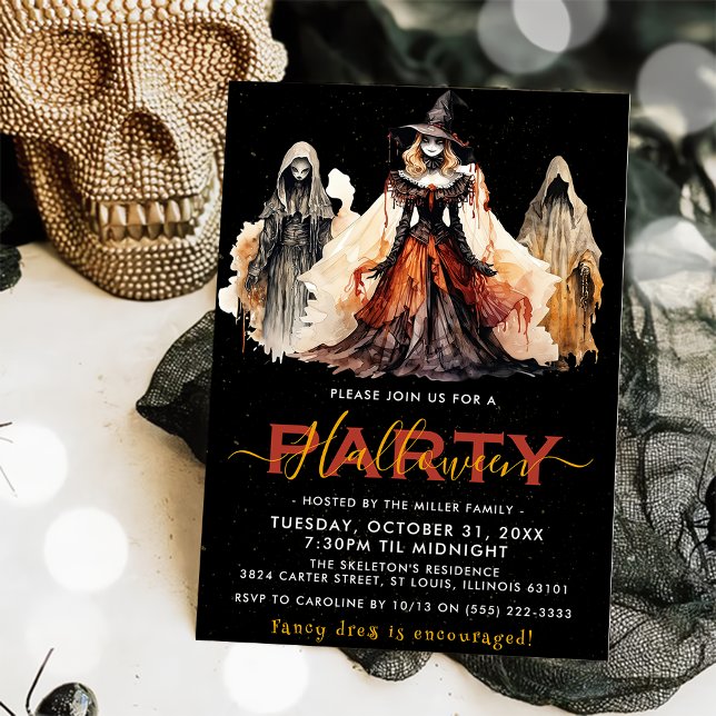 Invitation Fête d'Halloween sorcière et fantôme (Créateur téléchargé)