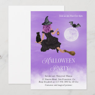 Invitation Fête d'Halloween sorcière magique
