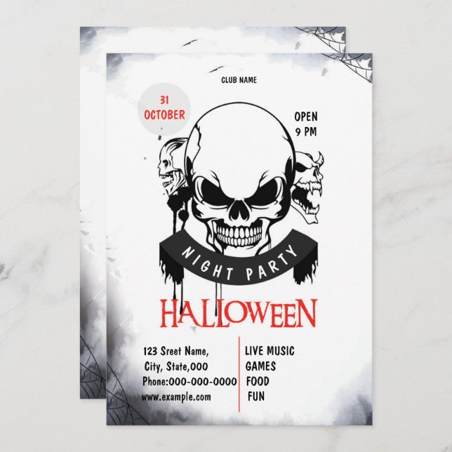 Invitation Fête d'Halloween Spooktacular de nuit (Devant / Derrière)