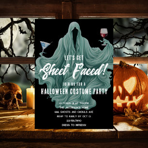 Invitation Fête d'Halloween Spooky Ghost Let's Get Sheet Face