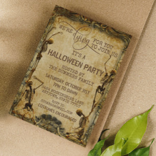 Invitation Fête d'Halloween squelette vintage se meurt pour v