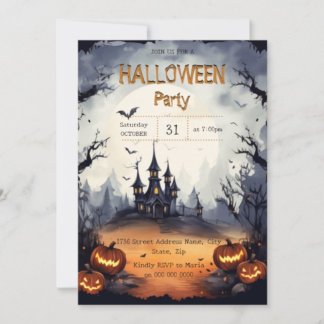 Invitation Fête d'Halloween très effrayante (Devant)