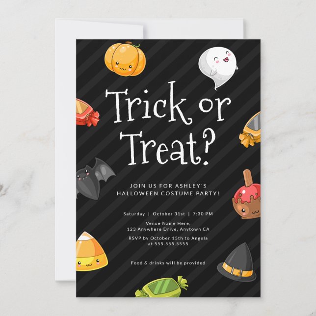 Invitation Fête d'Halloween Trick ou Treat Cute Kawaii (Devant)
