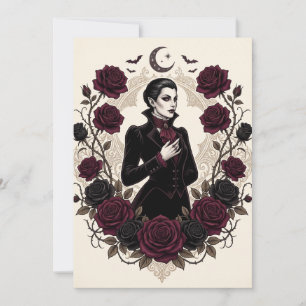 Invitation Fête d'Halloween Vampire Gothique Rose de Bourgogn