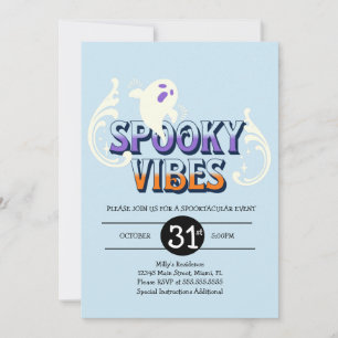 Invitation Fête d'Halloween Vibes Éffrayant Anniversaire Bleu