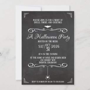 Invitation Fête d'Halloween Vintage Black and White sur table