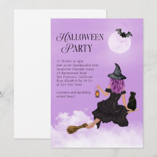 Invitation Fête d'Halloween violette sorcière