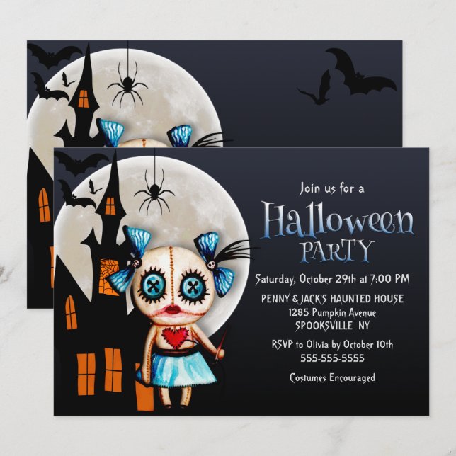 Invitation Fête d'Halloween Voodoo éffrayante (Devant / Derrière)