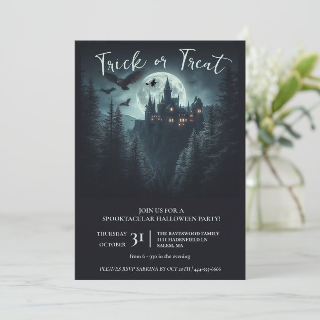 Invitation Fête d'Halloween Witchy (Debout devant)