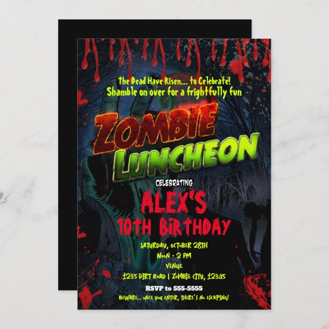 Invitation Fête d'Halloween Zombie (Devant / Derrière)
