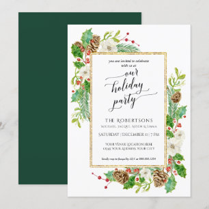 Invitation Fête d'hiver Aquarelle Rose Pine Cone