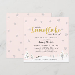 Invitation Fête d'hiver argent et or pour bébé fille