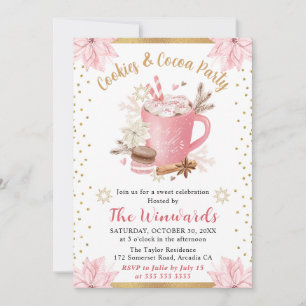 Invitation Fête d'hiver au chocolat chaud rose et aux biscuit