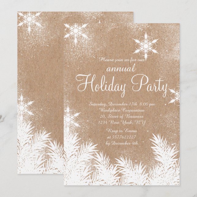 Invitation fête d'hiver de la neige rustique de l'imitation k (Devant / Derrière)