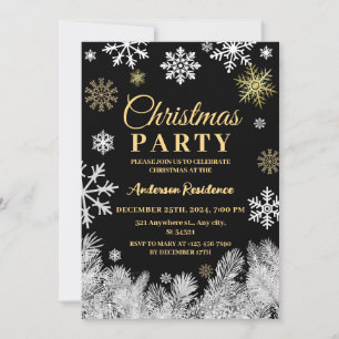 Invitation Fête d'hiver noir de pin de neige moderne