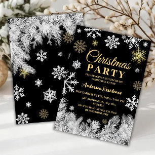 Invitation Fête d'hiver noir de pin de neige moderne