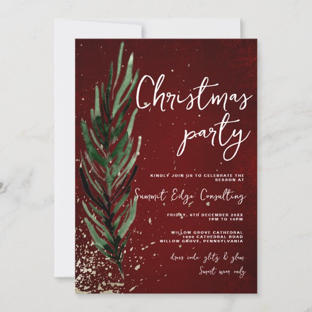 Invitation Fête d'hiver Pine & Or Bureau Noël (Devant)