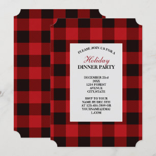 Invitation fête d'hiver rustique bûcheron rouge