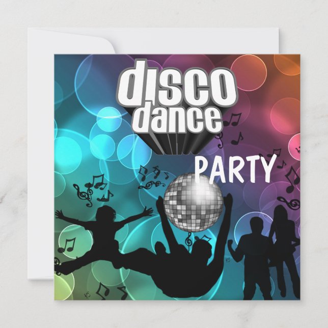 Invitation Fête Disco Danse Rétro Bulles Bleues (Devant)