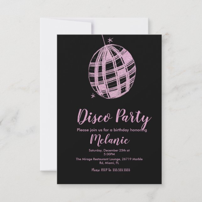 Invitation Fête disco moderne fausse brillance rose (Devant)