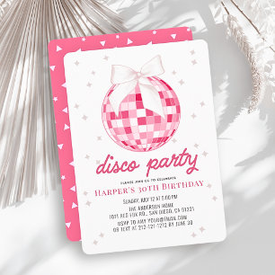 Invitation Fête Disco Rose Boule à Facettes Ruban Anniversair