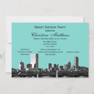 Invitation Fête DIY BW Couleur de fond Skyline de Boston #2BW