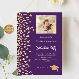 Invitation Fête d'obtention du diplôme de l'or violet confett