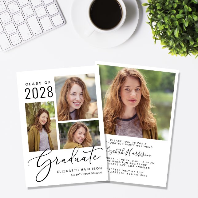 Invitation Fête d'obtention d'un diplôme de photographie mode (An elegant photo graduation party invitation to celebrate the graduate's achievements)