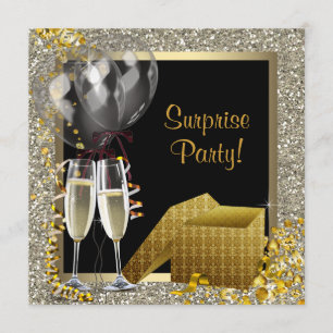 Invitation Fête d'or de noir de confettis de Champagne