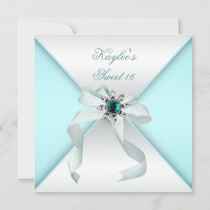 Invitation Fête douce 16 ans Bleu sarcelle Blanc