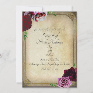 Invitation Fête Douce 16 Ans Fleurs Rose Foncé Royal Vintage