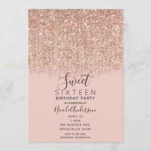 Invitation Fête Douce 16 ans Paillettes Rose Gold & Rouge aux