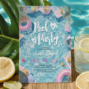 Invitation Fête Douce 16 Été Rétro Disco au Bord de la Piscin