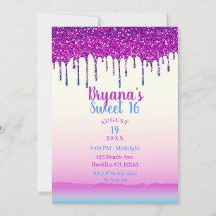 Invitation Fête Douce 16 Glamour Tendances Rose Bleu Pailleté