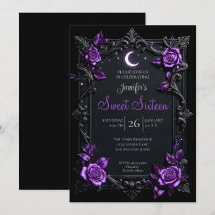 Invitation Fête douce 16 gothique florale violette
