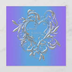 Invitation Fête Douce 16 Purple Teal Heart
