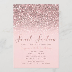Invitation Fête Douce 16 Rose Pailleté Or Rose Paillettes