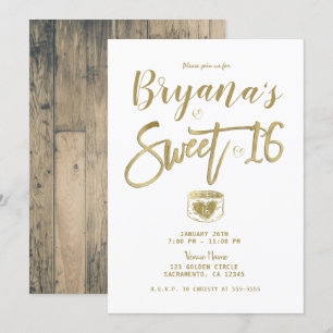 Invitation Fête Douce de 16 ans Chic Bois de Grange Rustique