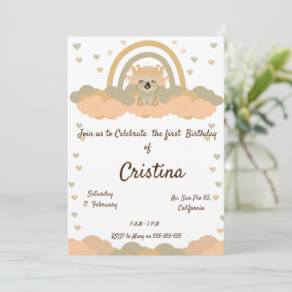 Invitation Fête d'ours Koala Arc-en-ciel de Nuage Magique