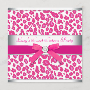 Invitation Fête Douzième Anniversaire Rose Chaude Léopard Arc
