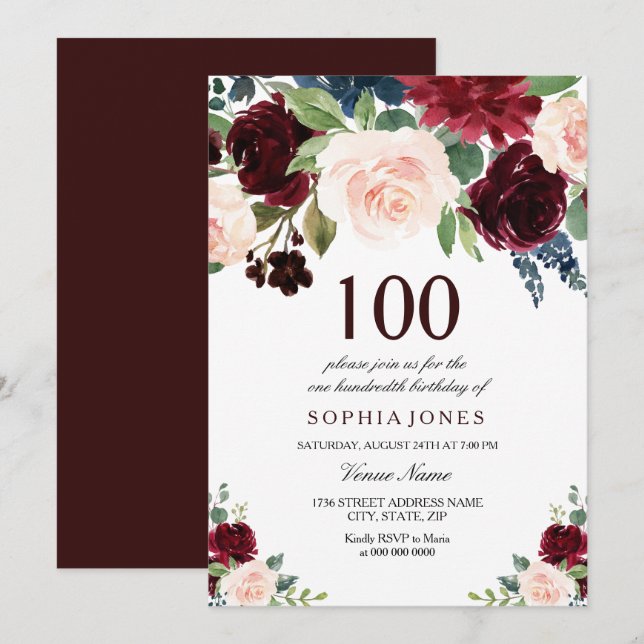 Invitation Fête du 100e anniversaire de la Bourgogne rouge ro (Devant / Derrière)