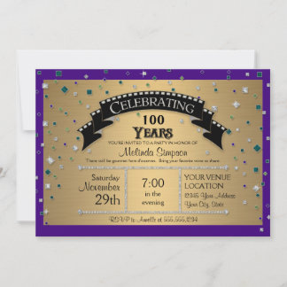Invitation Fête du 100e anniversaire Fête Faux Jewel Confetti