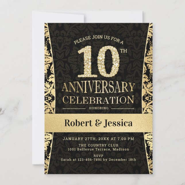 Invitation Fête du 10ème Anniversaire - Or Noir (Devant)