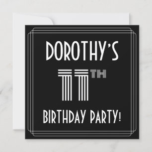 Invitation Fête du 11e anniversaire : Style Art Déco avec nom