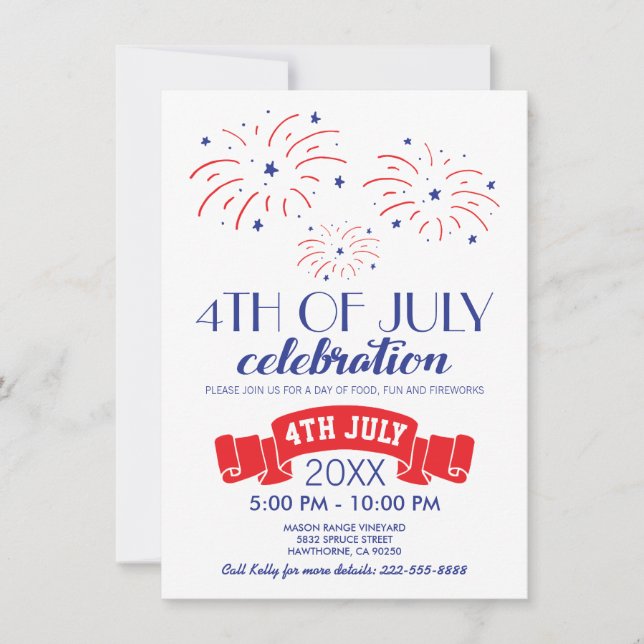 Invitation Fête du 14 juillet avec feu d'artifice (Devant)